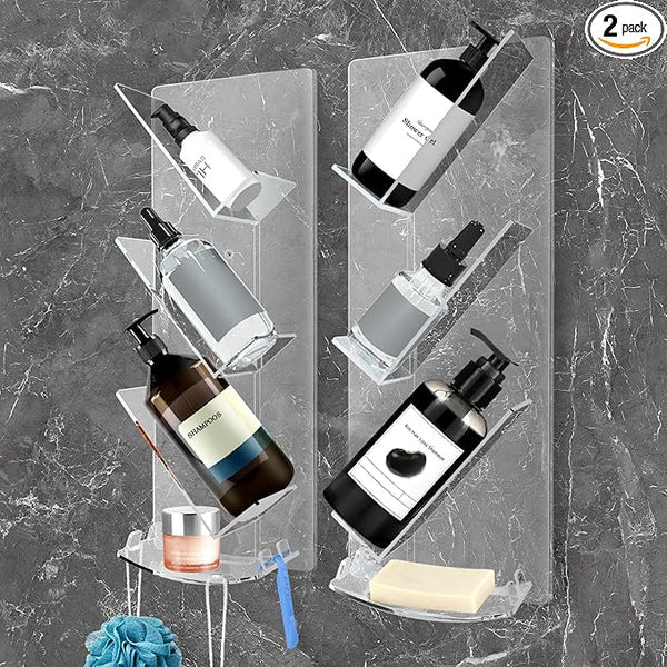 Lot de 2 étagères de douche en acrylique pour salle de bain sans perçage
