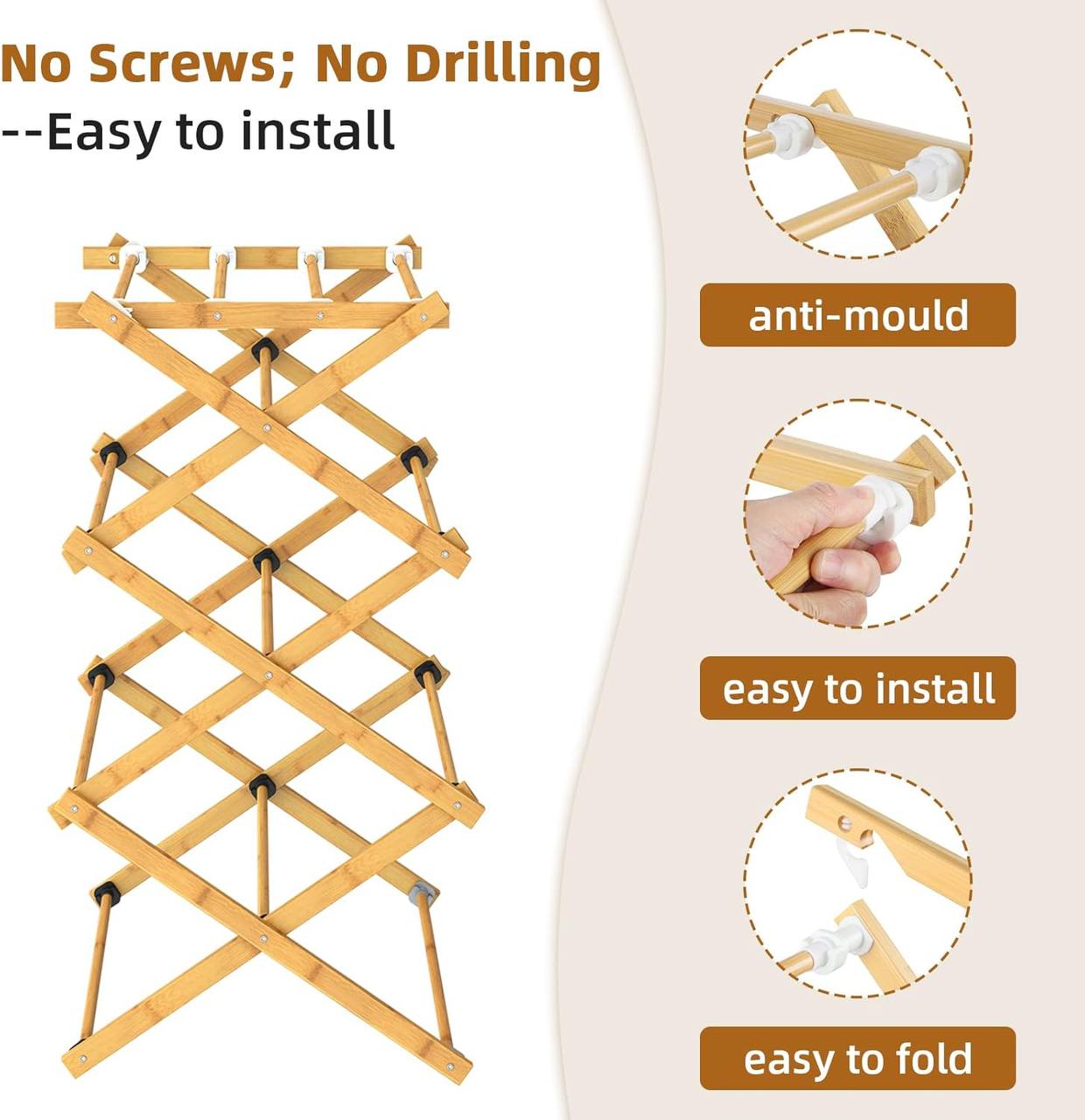 🧺 Séchoir à linge en bois – Pliable 🧺