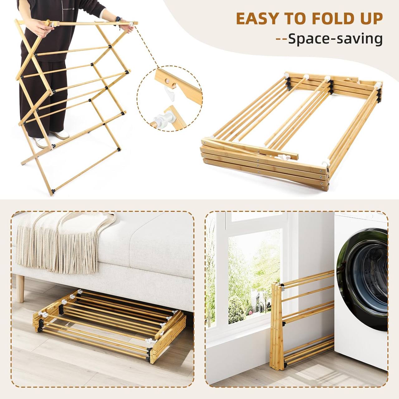 🧺 Séchoir à linge en bois – Pliable 🧺