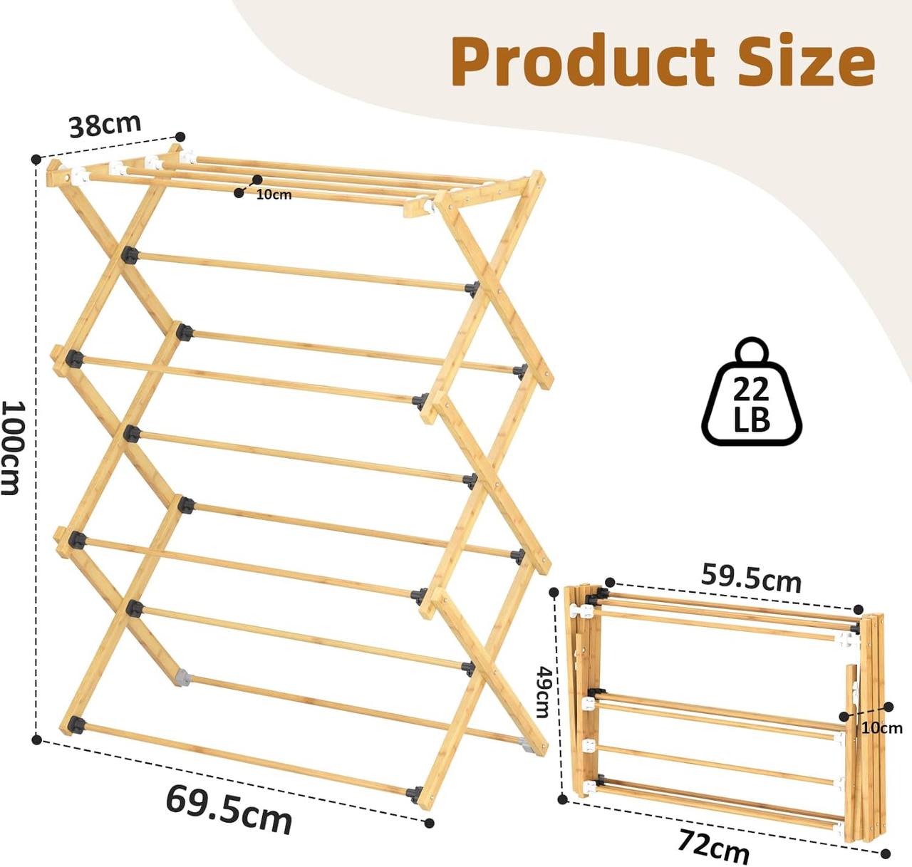 🧺 Séchoir à linge en bois – Pliable 🧺